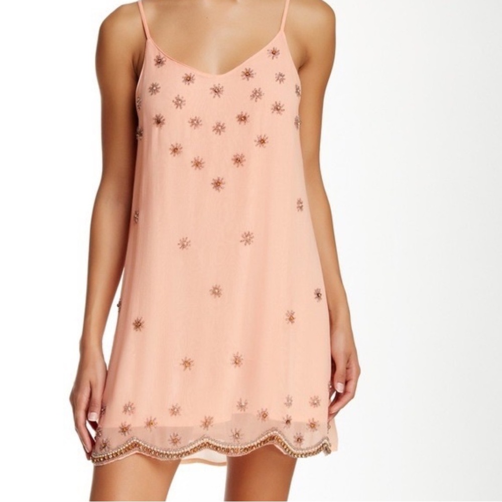 RAGA Orange Stargazing Embellished Beaded Pearl Jeweled Scalloped Hem Dress XS